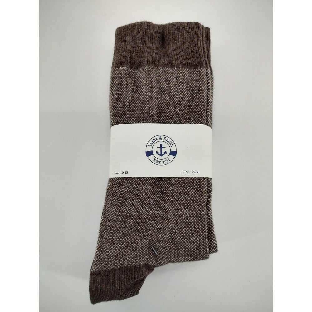 Yacht & Smith Mens 3 Pair Pack Marled Brown Cotton Blend Crew Socks SPD-111124